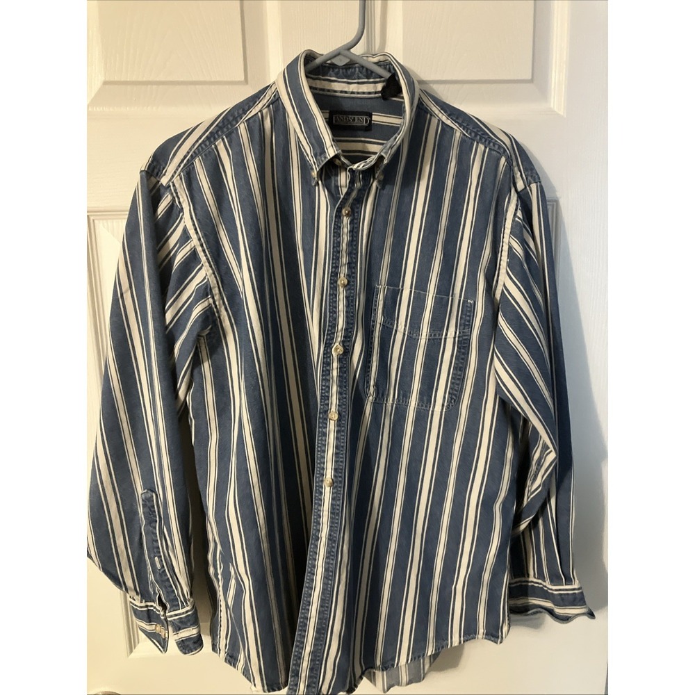 Lands' End Mens Traditional Fit L/S Blue Button Down Size L